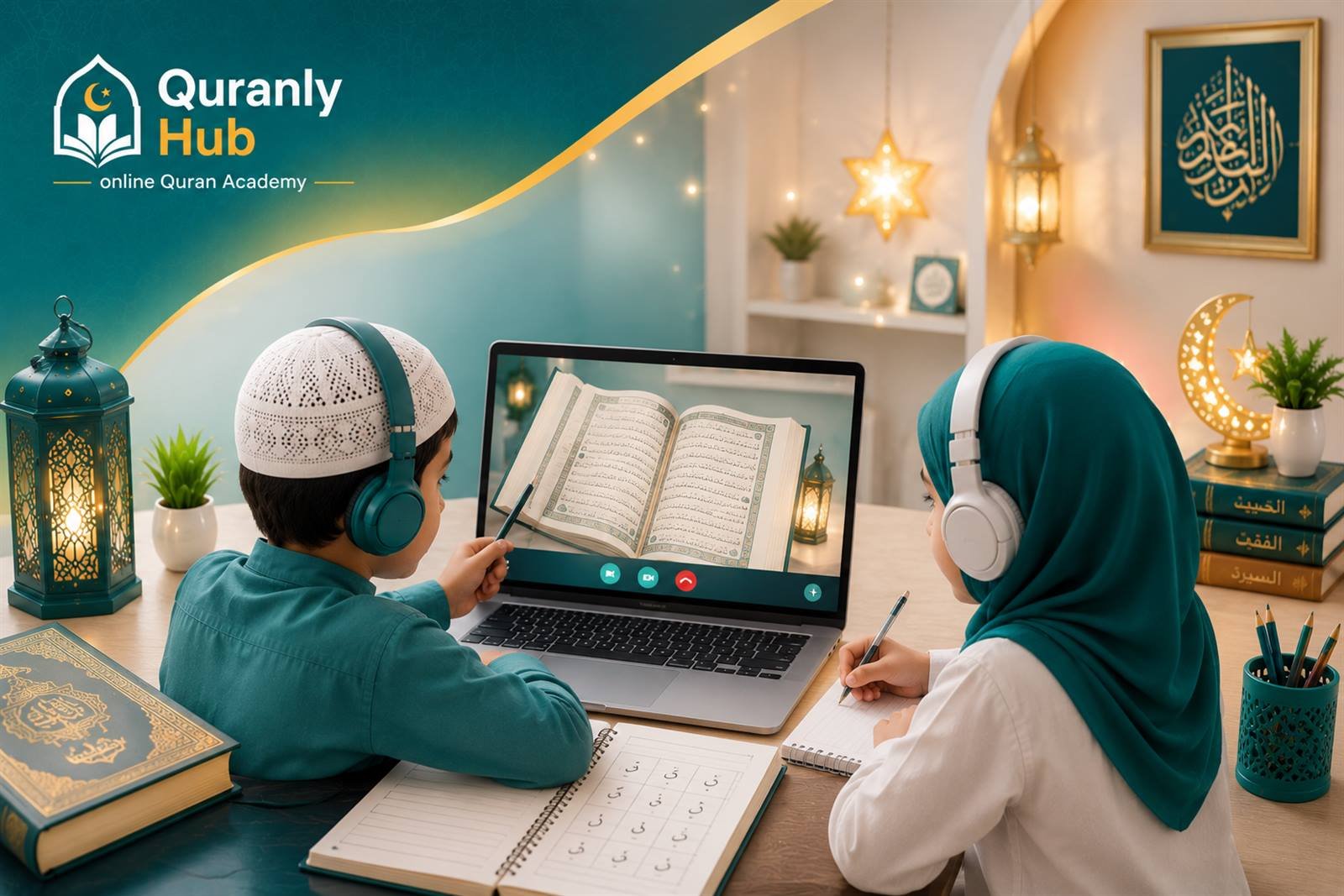 Female Quran tutor teaching an online Islamic course for a lady student