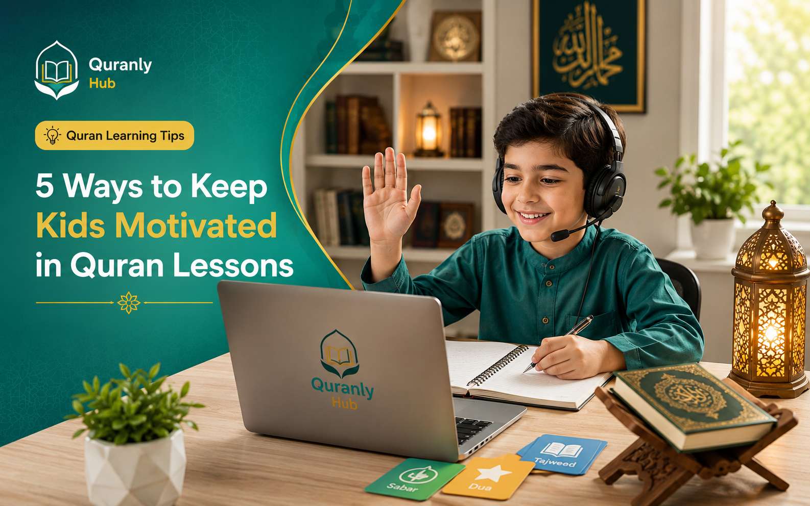 Child staying motivated during an online Quran lesson