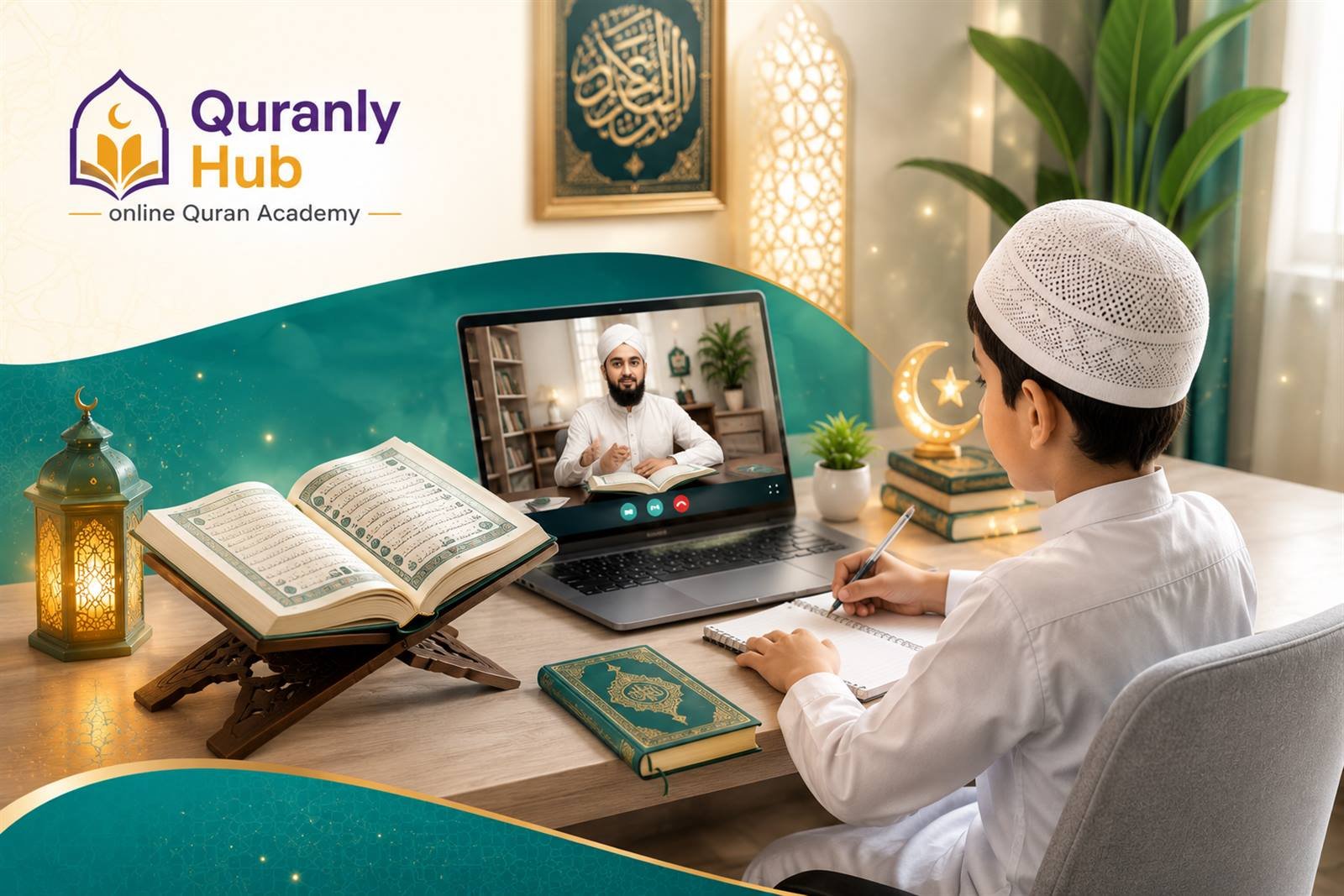 Student in a free trial online Hifz course session memorizing Quran