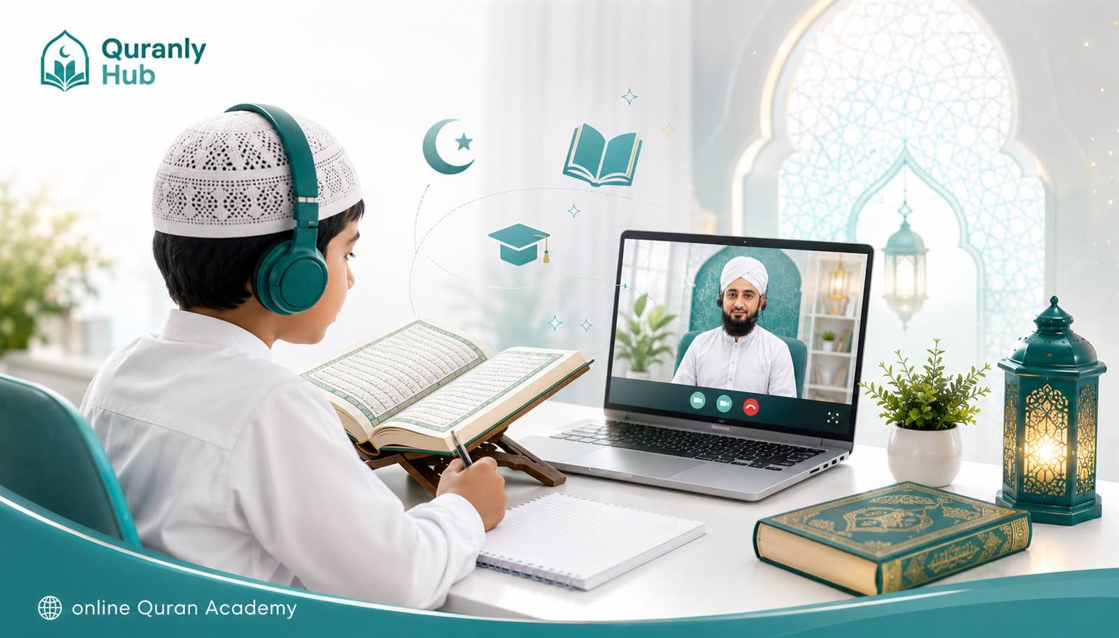 Student joining a Zoom Quran class from home