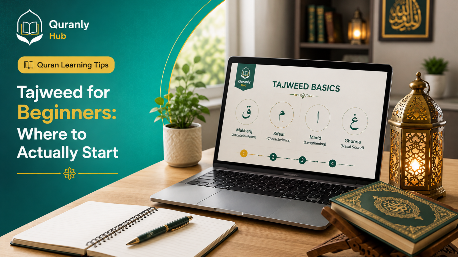 Beginner practicing Tajweed rules in an online Quran class