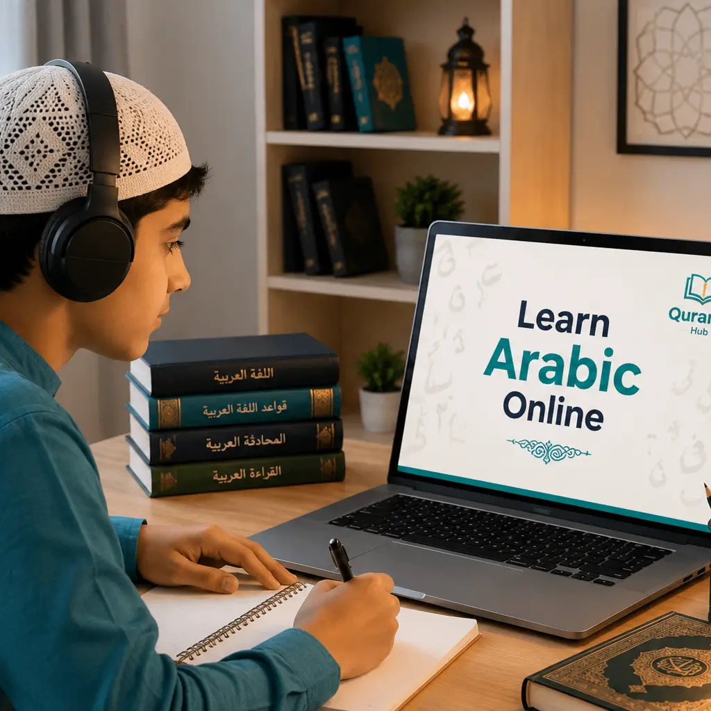 Student learning conversational and Quranic Arabic online