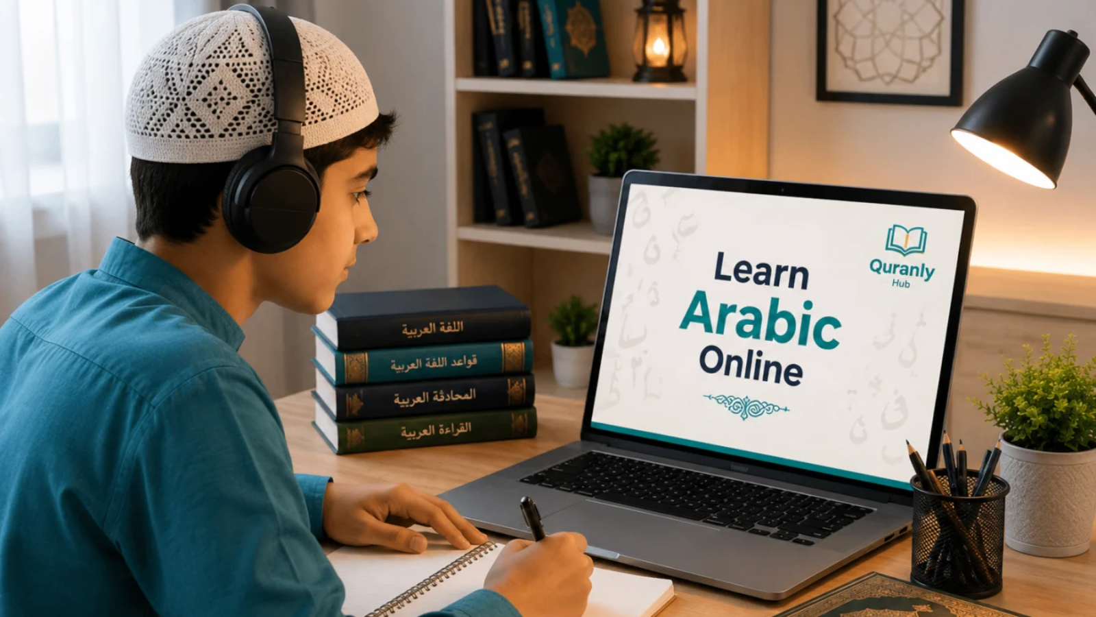 Student learning conversational and Quranic Arabic online