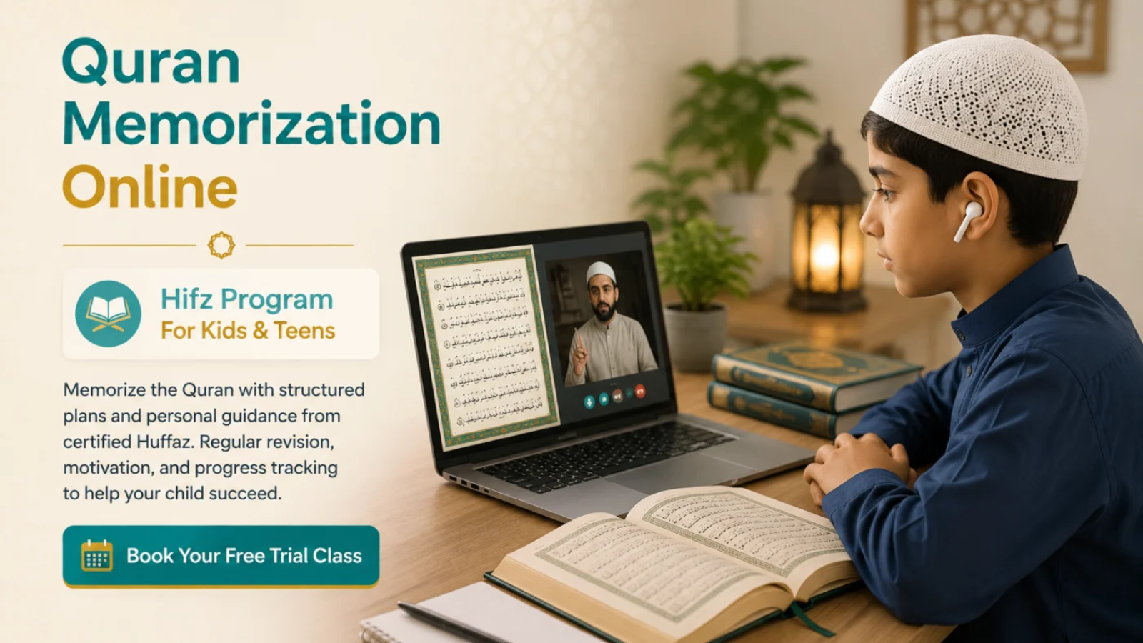 Student memorising Quran verses during an online Hifz class