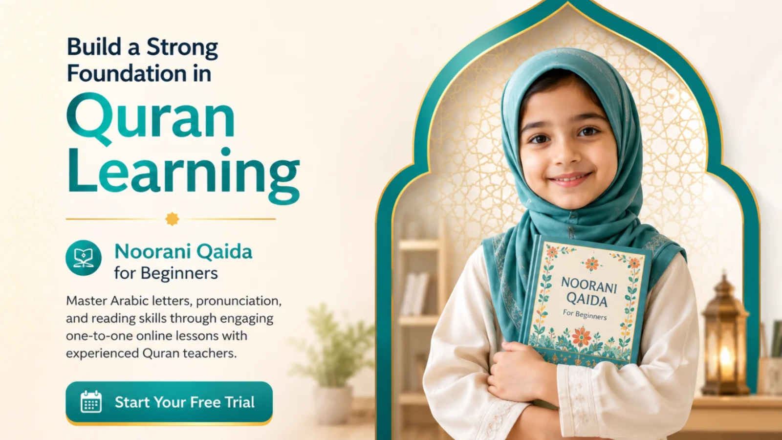 Child learning Arabic letters with the Qaida Noorania method