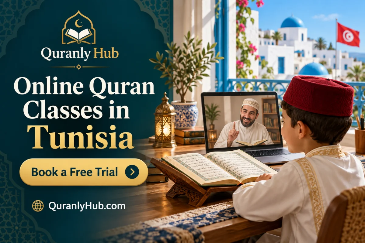 Online Quran classes in Tunisia: a child learning with a QuranlyHub tutor on a live video call