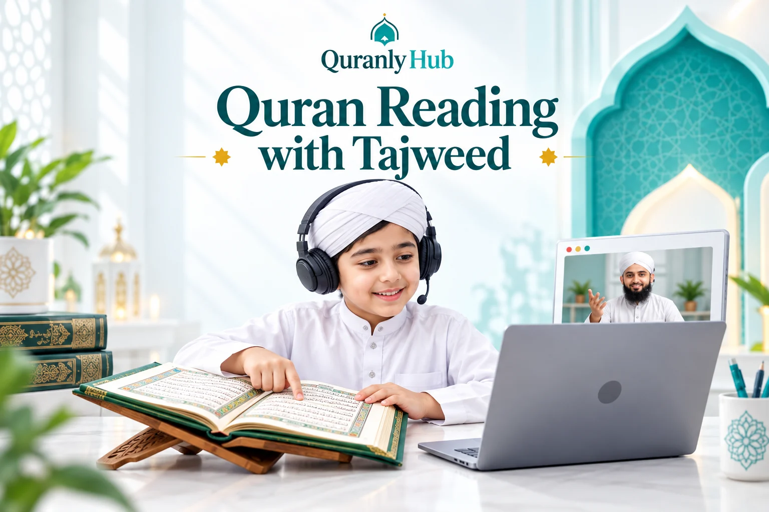 Quran reading with Tajweed course illustration